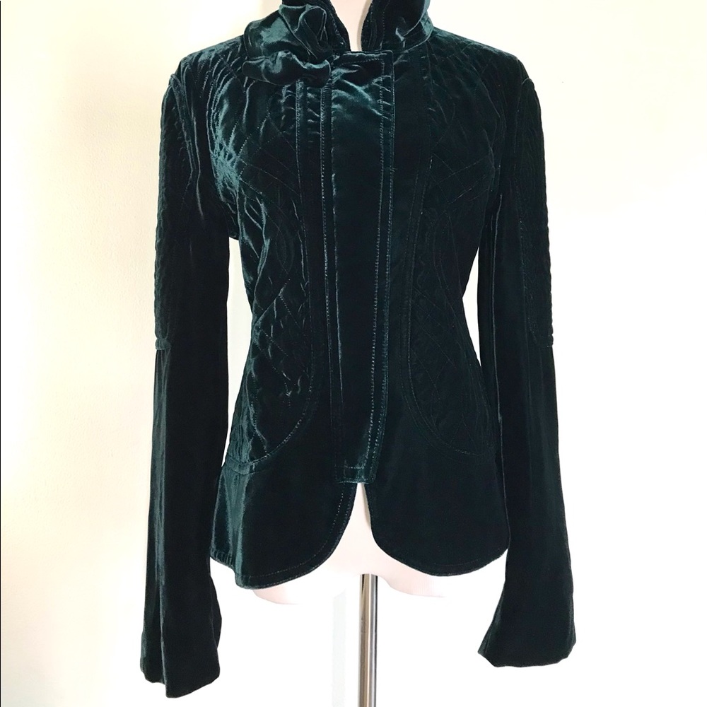 GUCCI Green Silk Velvet Quilted Jacket Size 42 (6)